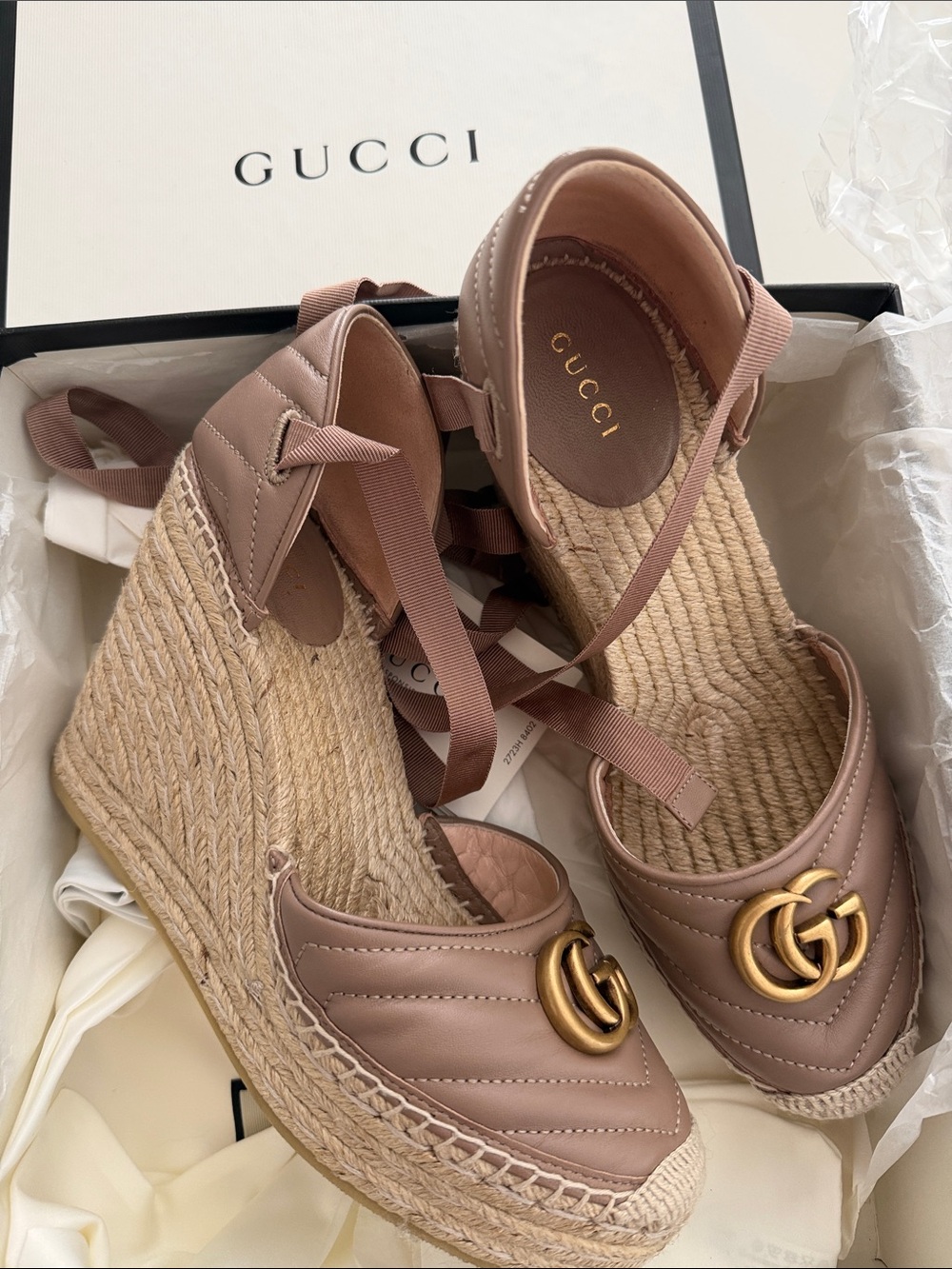 Gucci Nappa charlotte Mauve Leather GG Espadrille Wedge